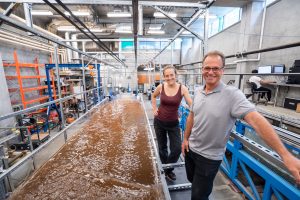 Geography technicians Rick Ketler and Katrin Tanner get set to launch LegoFlume