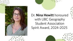 Dr. Nina Hewitt honoured with Geography Student Association Spirit Award